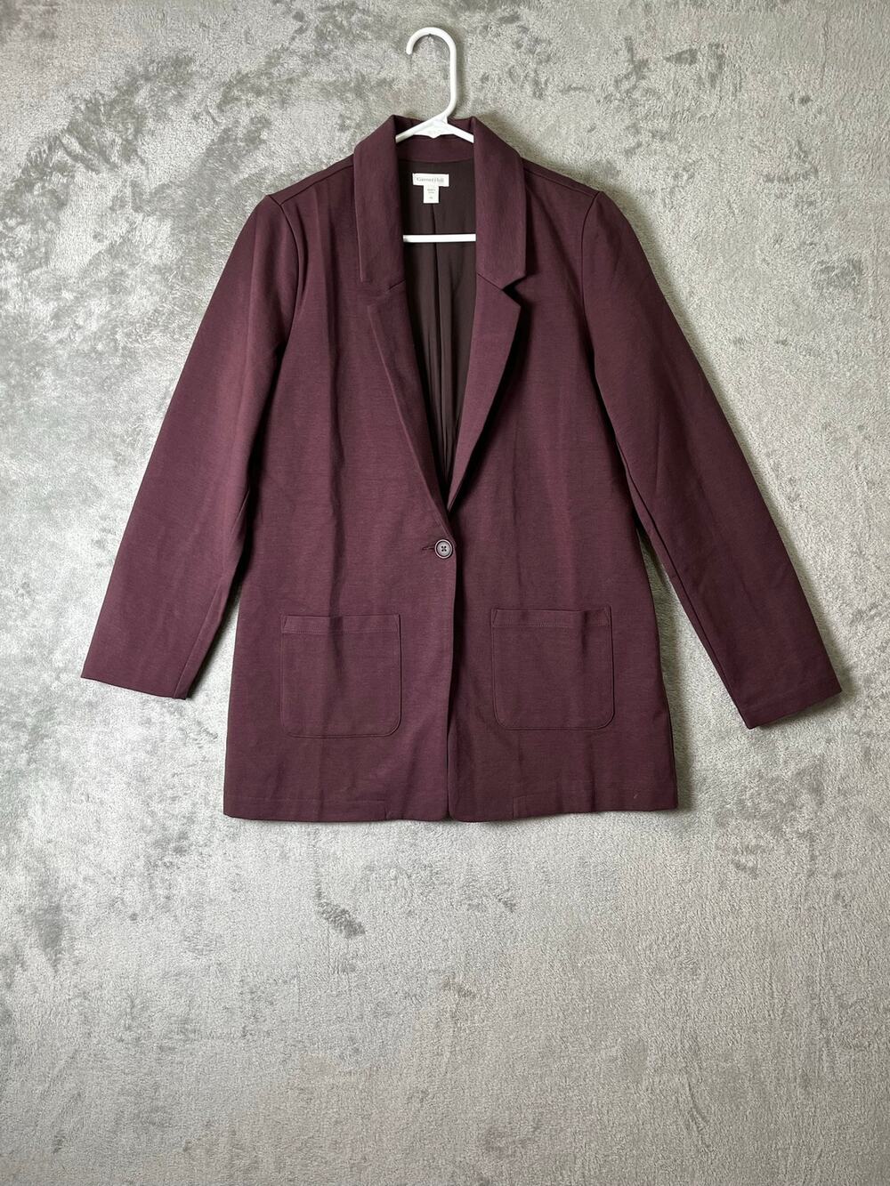 Garnet Hill Knit Relaxed Blazer Heathered Plum Tencel Wool Stretch Jacket Size 6